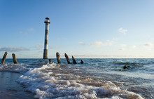 Skew Lighthouse In The Baltic Sea. Kiipsaar, Harilaid, Saaremaa, Estonia, Europe.