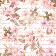 © zzorik - Flowers - cherry blossom, sakura - and hand written text letter in retro color. Vintage watercolor. Seamless pattern