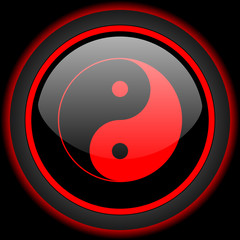 Poster - ying yang black and red glossy internet icon on black background