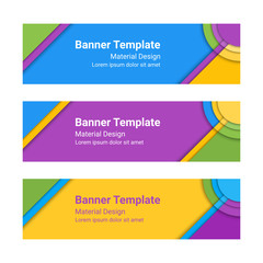 Wall Mural - Material design banners. Set of modern colorful horizontal vector banners, page headers. Can be used as a trendy business template or in a web design. Vector illustration.