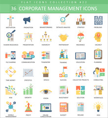 Poster - Vector Corporate managment color flat icon set. Elegant style design.