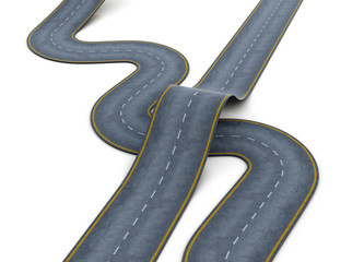 Road over each other on white background. 3d rendering. Abstract image of two curved roads.