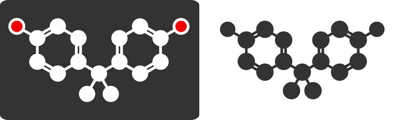 Poster - Bisphenol A (BPA) plastic pollutant molecule, flat icon style. 