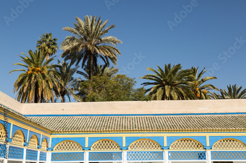 Fotografie, Obraz decoration of the 19th century Bahia Palace surrounded by palm trees, Marrkech