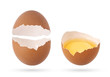 Eggshell and broken empty egg isolated on white background.