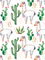 exture with high quality hand painted watercolor elements for your design with cactus plants,flowers and lama.For your unique creation, wallpaper, background,blogs,pattern,invitations and more