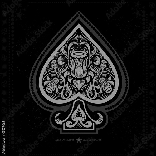 ace of spades with flower pattern inside. white in black плакат