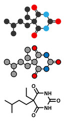 Sticker - Amobarbital (amylobarbitone) barbiturate sedative molecule.