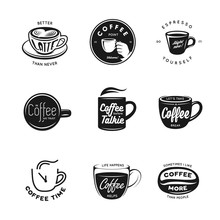 Coffee Related Labels, Badges And Design Elements Set.