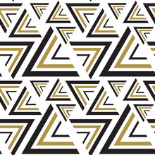 Triangle Black, White, Golden Seamless Pattern.  Vector Illustration