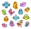 cute cartoon birds set