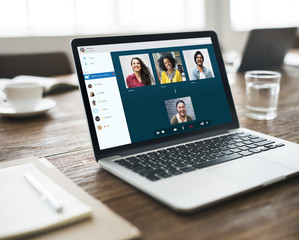 Wall Mural - group friends video chat connection concept