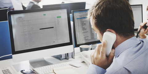 Wall Mural - businessman using telephone corresopndence e-mail concept