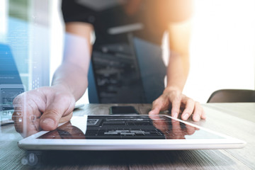 Poster - Website designer working digital tablet and computer laptop and