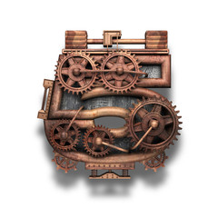 5 rusted letter with gears on white