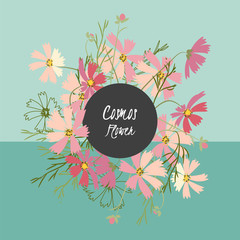 floral cosmos flowers and crocus retro vintage background
