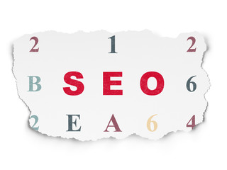 Web development concept: SEO on Torn Paper background