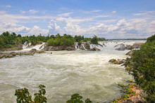 Rapid Water Cascading Down From Khone Pha Pheng (Khon Pha Pheng) Waterfall, Known As Niagara Of The Asia, In Champasak, Southern Laos