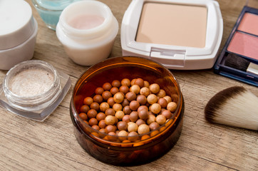 Set of decorative cosmetics, closeup on desk