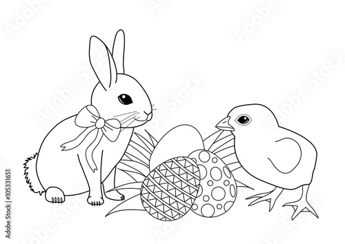 Download Coloring Book Easter Bunny With Eggs And Chicken Stock Vector Adobe Stock