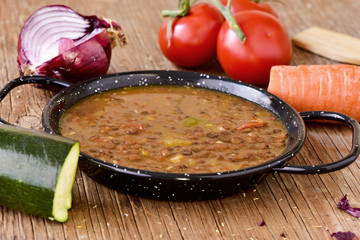 Poster - lentil stew on a wooden table