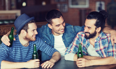 Sticker - happy male friends drinking beer at bar or pub