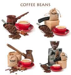 Wall Mural - mix, coffee beans and a cup of coffee isolated