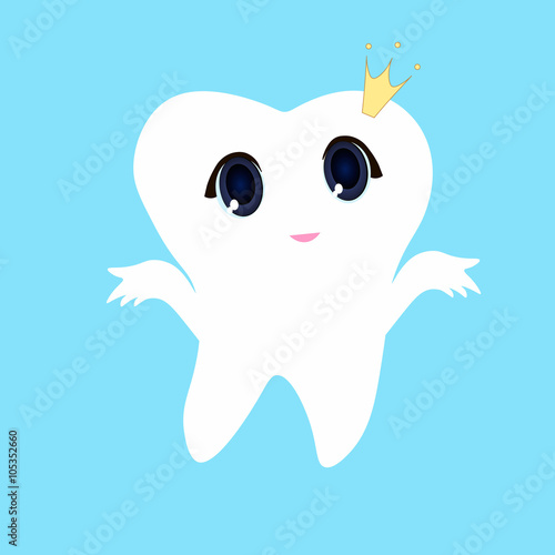 Cute Cartoon Tooth Smiling Card Little Happy Tooth Fairy White