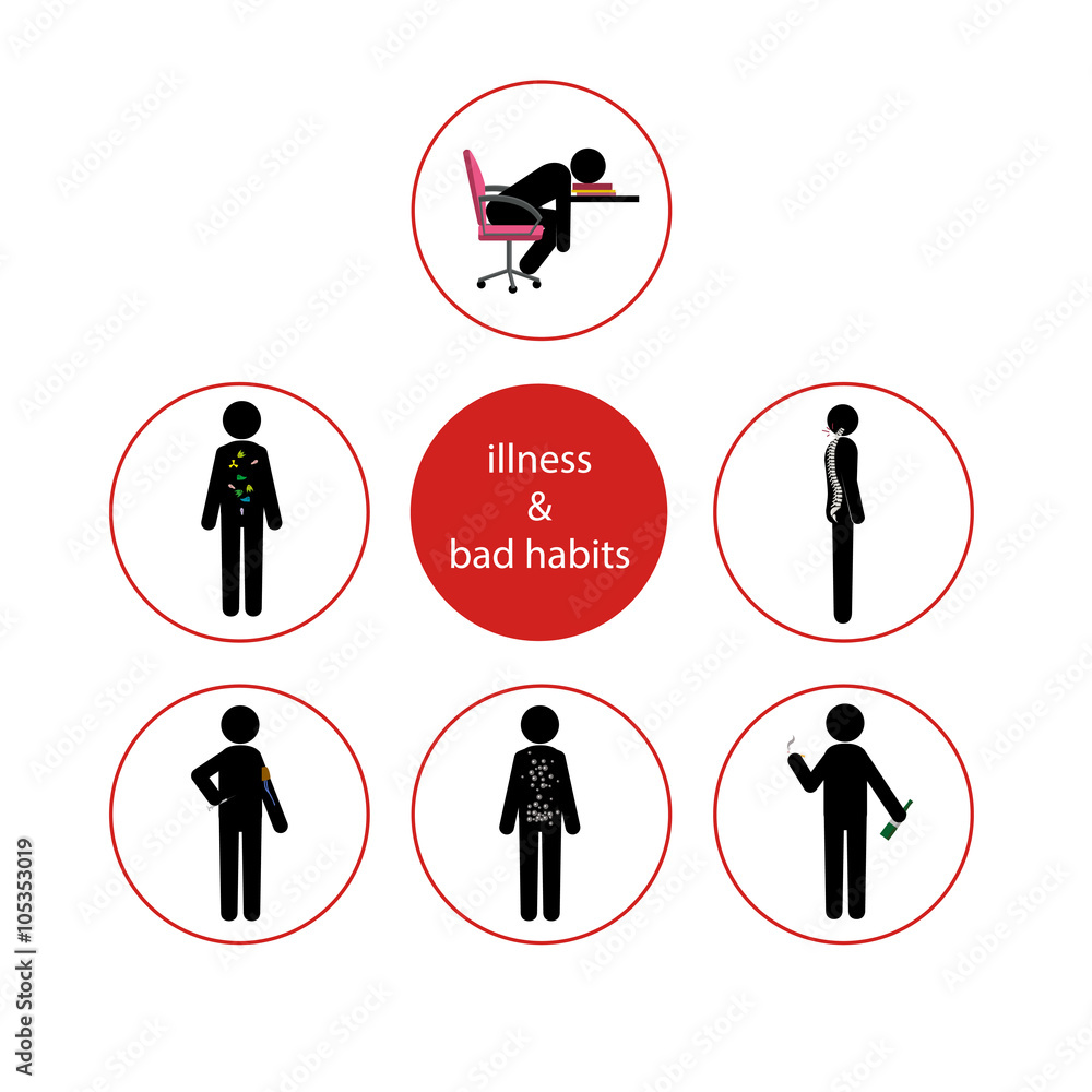 illness and bad habits stick man set Stock Vector | Adobe Stock