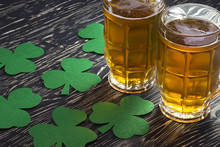 Shamrock Clover And Beer -symbol Of St Patrick's Day