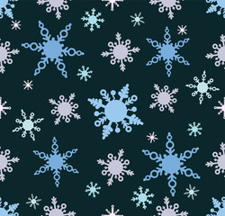 Wall Mural - Seamless pattern with snowflakes in cartoon doodle style.
