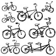 Set of different bikes, sketch. Children's bicycle, tandem. sketch vector