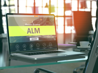 alm concept closeup on laptop screen in modern office workplace. toned image with selective focus. 3