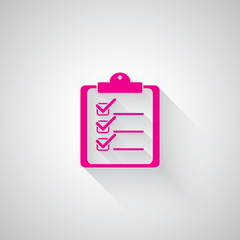 Wall Mural - pink clipboard checklist web icon on light grey background