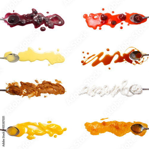 Fotografie, Obraz Set of 8 sweet sauces and toppings isolated on white