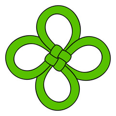 Wall Mural - A Chinese Cloverleaf knot. 4 leaf clover is considered to be a good luck symbol. Hand-drawn in green, isolated on white background. Vector illustration.