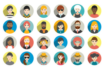 Wall Mural - Set of circle persons, avatars, people heads  different nationality in flat style. Vector.