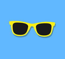 Vector Sunglasses Icon. Yellow Sunglasses On Blue Background