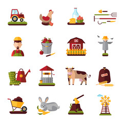 Sticker - Peasant Farm Household Flat Icons Collection 