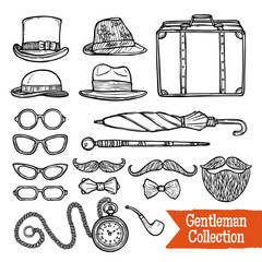 Sticker - Gentelman Vintage Accessories Doodle Black Set