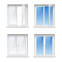 Wall Mural -  Plastic Window Frames 4 Realistic Icons Set 