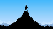 Traveler Man Silhouette Stand Top Mountain Rock Peak Climber