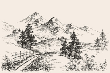 a path in the mountains sketch