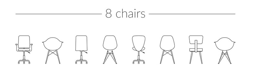 vector thin line icon set chairs