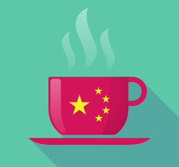 Canvas Print - Long shadow cup of coffee with   the five stars china flag symbo