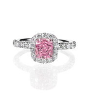 Pink Diamond Halo Engagement Wedding Ring Isolated On White