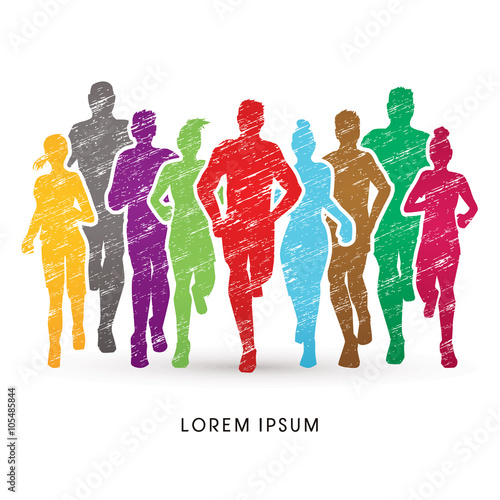 Fotografie, Obraz Marathon Runners, designed using colorful grunge brush graphic vector
