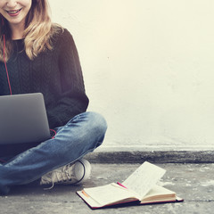 Wall Mural - student woman browsing notebook digital device concept