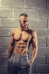 Wall Mural - Shirtless muscular man with beard.