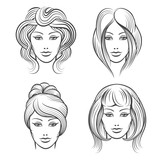 Fototapeta Dinusie - Womens faces with different hairstyles